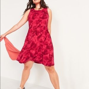 NWT Old Navy Red Tie Dye Sleeveless Jersey Swing Dress
